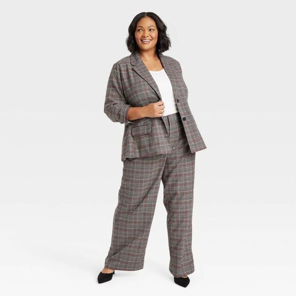 Ava & Viv - Women's Front-Button Blazer - Ava & Viv Gray Plaid Gray - Picture 3 of 3